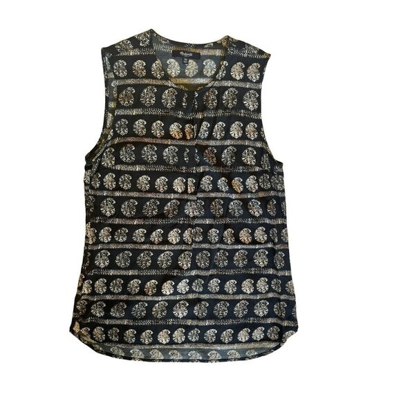 Madewell XS Sleeveless Black Ivory Stripe Print Top With Snap Front Blouse Shirt - Picture 12 of 12